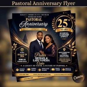 Flyer pastoraal jubileum, programmadienst kerkjubileum, waardering pastoor: kerkevenement, modern bruin ontwerp, direct downloaden