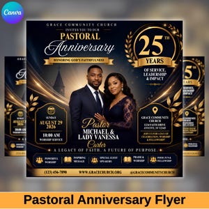 Pastoral Anniversary Flyer , Church Anniversary Program Service , Pastor Appreciation-Church Event-Modern Brown Design , instant downloa