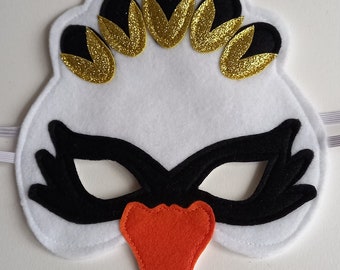 Elegant Swan Princess mask with glittery gold feathers