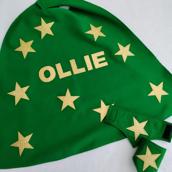 Personalised Wizard star cape with cuffs and mask.