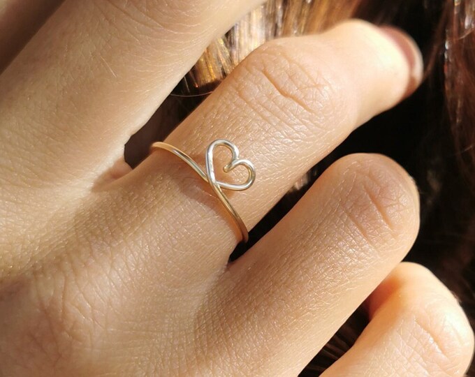 Delicate heart ring made of rose gold filled – Handmade jewelry for women, adjustable size