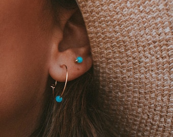 Amazonite Stud Earrings - Minimalist Jewelry, Handmade from Recycled Sterling Silver or (Rosé) Gold Filled Wire