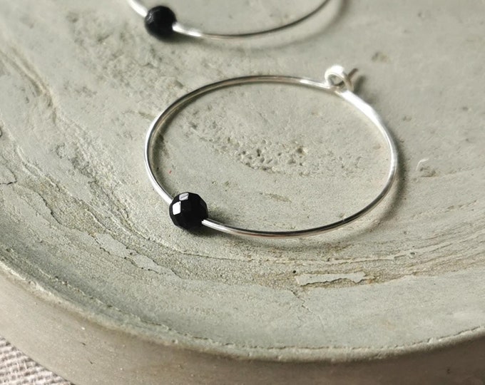 Minimalist Onyx Hoop Earrings – Handmade Earrings, Minimalist Jewelry, Perfect Gift for Women | KIZZU Jewelry