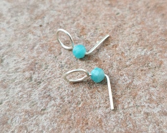 Amazonite earrings gold, circle stud earrings with blue amazonite, handmade jewelry, small gift, gift for her
