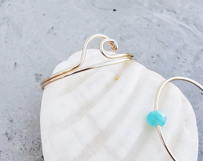Nautical jewelry with a wave ring, combining rings, handmade rose gold jewelry, minimalist, gifts for a girlfriend