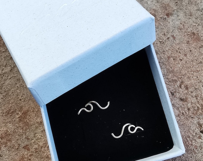 Wave stud earrings in sterling silver, minimalist small silver earrings, handmade earrings, wave earrings, gift for her | KIZZU
