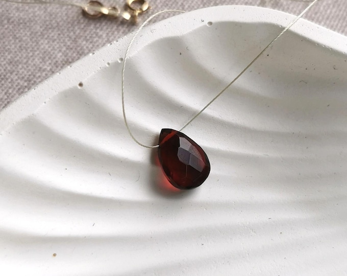 Garnet Necklace, Waterproof Garnet Jewelry, Red Garnet Necklace, Natural Garnet, Fine Thread Necklace, Minimalist Jewelry