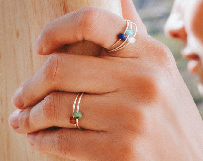 Delicate rings with small gemstones, sterling silver ring with blue amazonite stone.