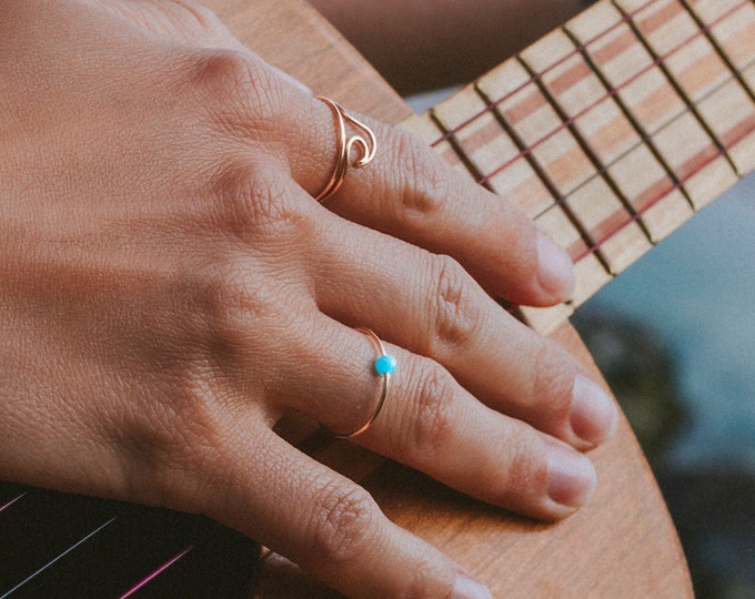Amazonite Wave Ring Set – Minimalist Jewelry with Light Blue Gemstone, Handmade Stacking Rings, Gift for Her