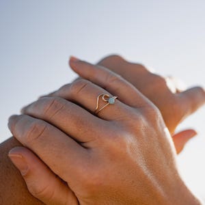 Bague en amazonite et bague vague, ensemble bijou nautique, fait main, étanche, cadeau pour surfeur
