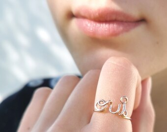 Yes I do! - OUI ring in rose gold, special engagement ring, gift for girlfriend, handmade jewelry, oui!