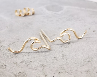 Wave stud earrings, gold filled – minimalist wave earrings for surfers & ocean lovers