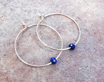 minimalist earrings with lapis stone, lapis lazuli jewelry, hoop earrings silver, handmade earrings, everyday jewelry