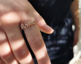Mama Ring Gold – Hand-curved ring | Gift for mom & grandma | Jewelry Mother&#39;s Day, birth, Christmas