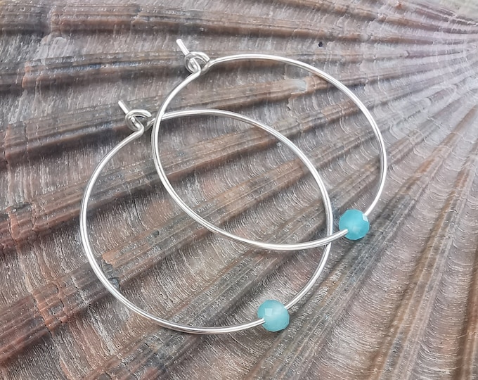 Amazonite Hoop Earrings – Handmade Earrings with Blue-Green Gemstone | Minimalist Jewelry