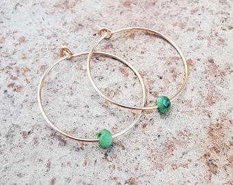 Natural Ruby Zoisite Hoops - Handcrafted Minimalist Earrings for Everyday