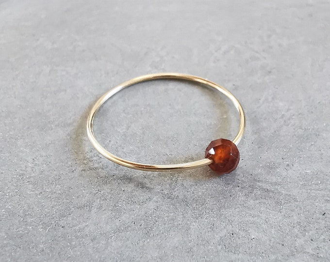 Gold ring with garnet – delicate stackable gold-filled ring, January birthstone, minimalist ring for her