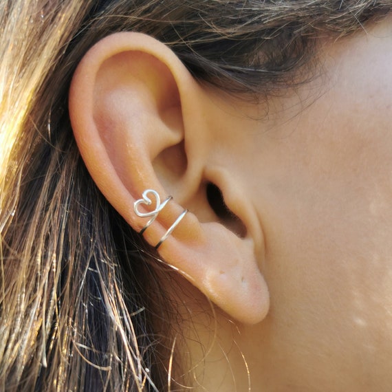 Delicate ear cuff silver, heart ear clip sterling silver – filigree handmade jewelry without ear piercing
