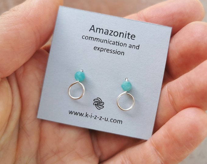 Amazonite Circle Stud Earrings | Blue Gemstone Earrings | Handmade from Silver or Gold Filled