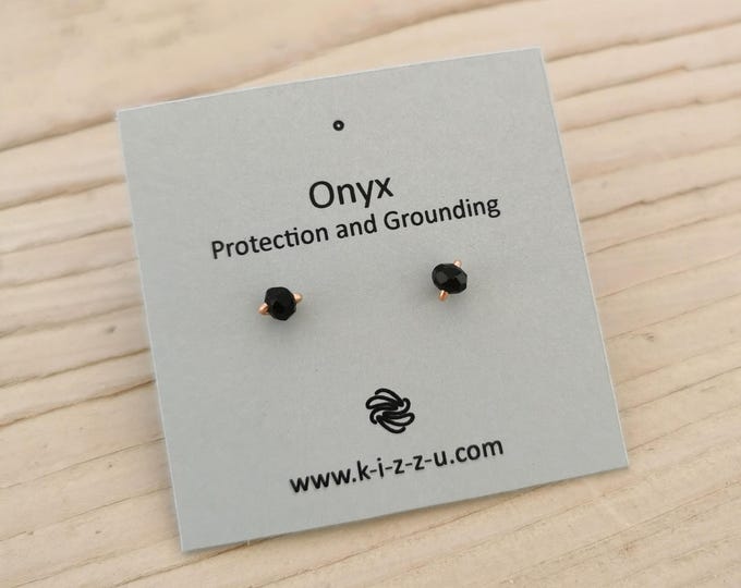 Onyx stud earrings 4 mm | Black gemstone earrings | Minimalist jewelry | Small gift