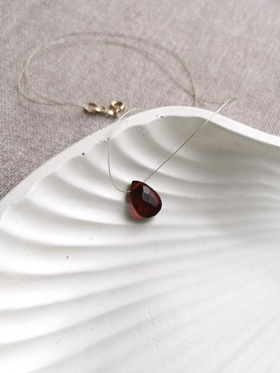 Garnet Necklace, Waterproof Garnet Jewelry, Red Garnet Necklace, Natural Garnet, Fine Thread Necklace, Minimalist Jewelry