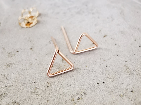 Triangle stud earrings, rose gold stud earrings, minimalist jewelry, geometric jewelry, elegant jewelry, small gift