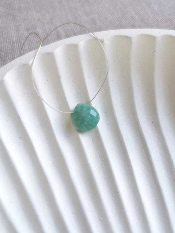 Amazonite necklace - delicate thread necklace with gemstone, small amazonite pendant in drop shape - feel lightness I KIZZU