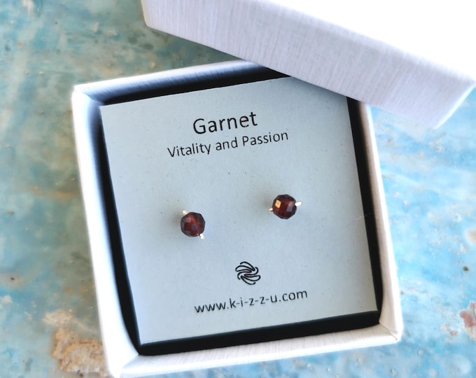 Garnet stud earrings 4 mm, red gemstone earrings in gold filled or sterling silver