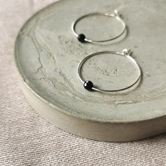 Minimalist Onyx Hoop Earrings – Handmade Earrings, Minimalist Jewelry, Perfect Gift for Women I KIZZU Jewelry