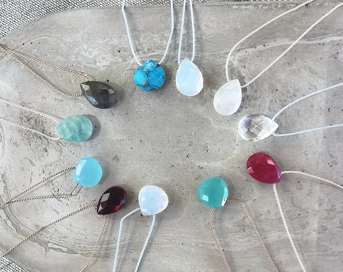 Gemstone Necklace | Handmade Thread Necklace | Delicate Necklace with Gemstone | Minimalist Jewelry | Gift for Her