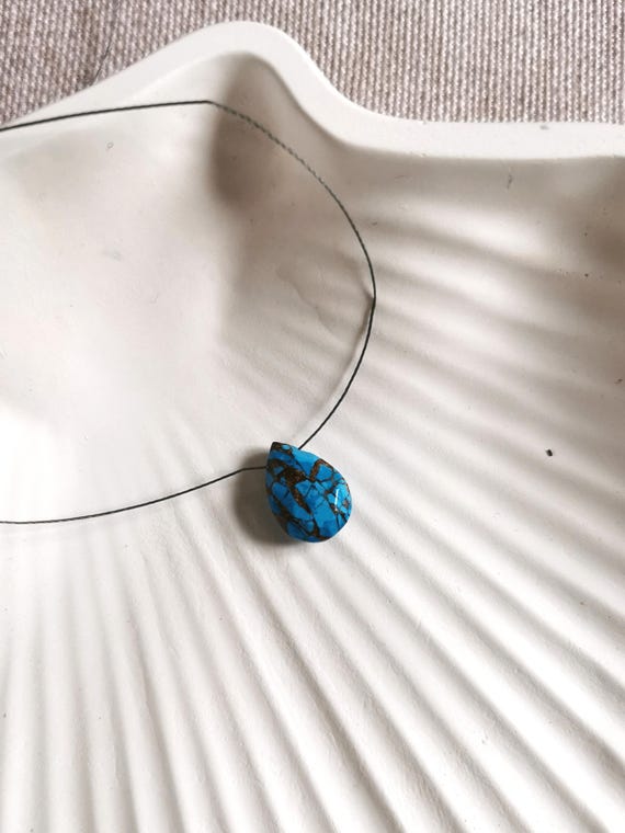Copper and turquoise pendant on an ultra-fine thread chain – when you need lightness, waterproof jewelry