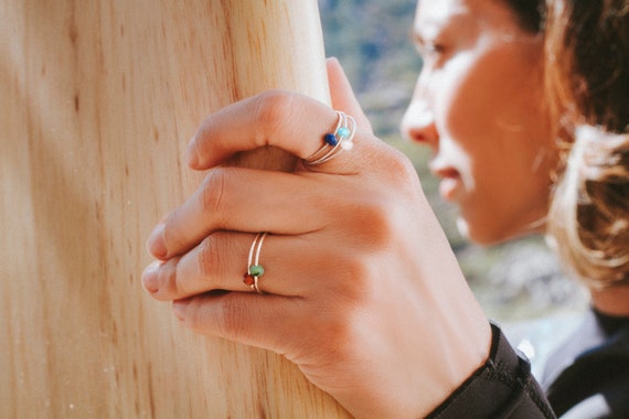 Delicate rings with small gemstones, sterling silver ring with blue amazonite stone.