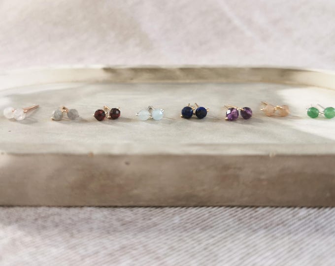 Minimalist stud earrings with natural gemstones | delicate earrings in silver or gold filled