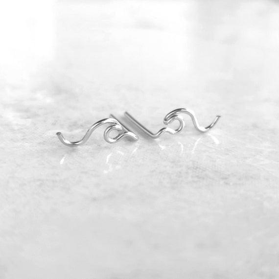 Stud earrings wave in sterling silver, maritime jewelry, surfer jewelry, gift for surfer, surfer girl, handmade jewelry