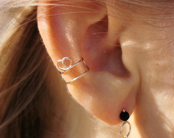 Heart Ear Cuff without Piercing – Adjustable Ear Cuff in Silver, Gold Filled and Rose Gold