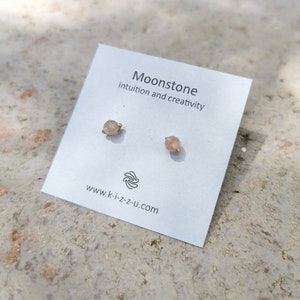 minimalist moonstone earrings, ideal as a small earring also for the second ear hole, birthstone June image 6