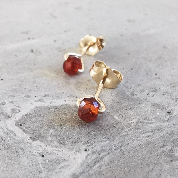 Red garnet stud earrings, ideal as a small earring for the second ear hole, January birthstone, Valentine's Day gift