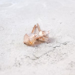 minimalist moonstone earrings, ideal as a small earring also for the second ear hole, birthstone June image 1