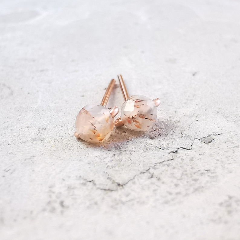 minimalist moonstone earrings, ideal as a small earring also for the second ear hole, birthstone June image 1