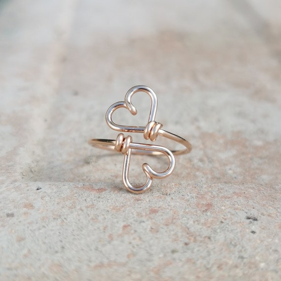 Double heart ring, the ring with two hearts, a symbol of love, handmade in gold filled, gift for girlfriend