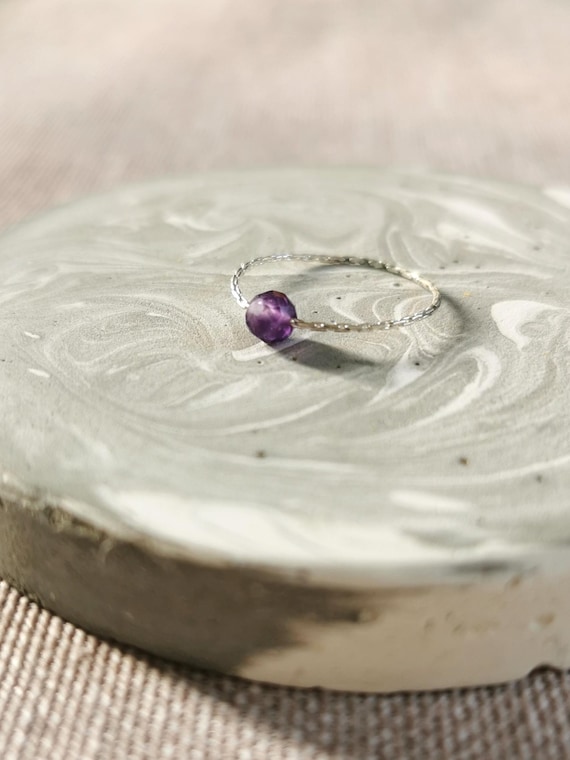 Delicate Amethyst Ring made of Sterling Silver – Minimalist Jewelry, Handmade, Sustainable, Gift Idea for Women