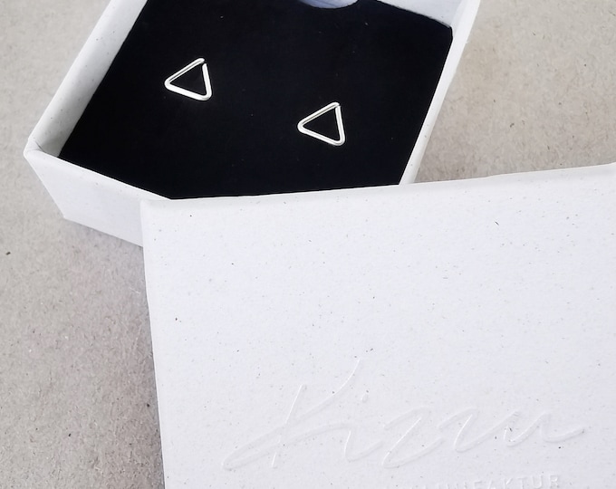 Triangle stud earrings in silver, sterling silver stud earrings – minimalist jewelry for modern women | KIZZU