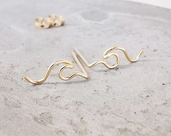 Wave Stud Earrings Gold Filled | Minimalist Wave Earrings | Ocean Jewelry for Surfers & Sea Lovers