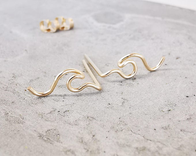 Wave Stud Earrings Gold Filled | Minimalist Wave Earrings | Ocean Jewelry for Surfers & Sea Lovers