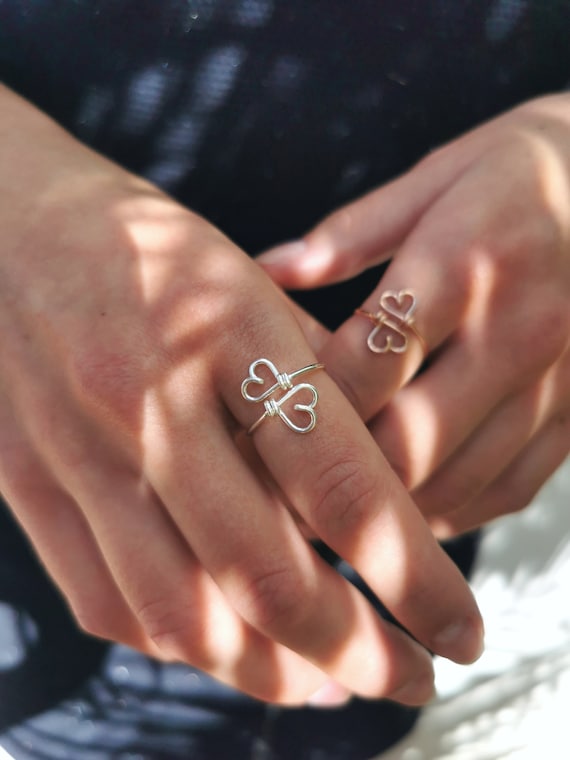 delicate friendship ring with two hearts for your best friend, unique jewelry, heart ring, fine jewelry