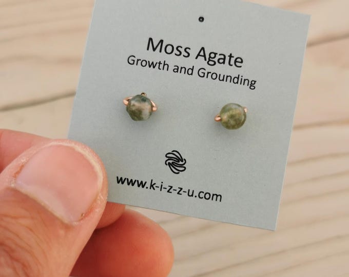 Moss agate stud earrings 4 mm – Nature & Tranquility | delicate gemstone earrings in green natural stone, gold filled