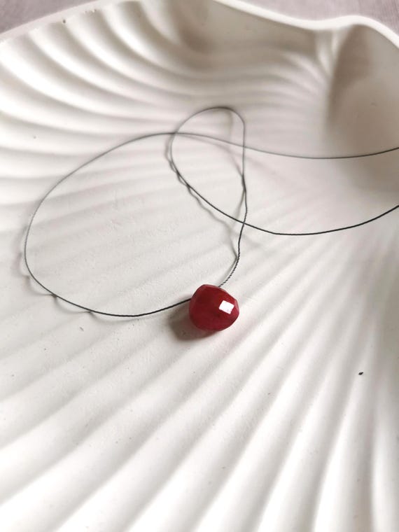 Delicate necklace with faceted ruby pendant in drop shape, gift for her, handmade jewelry, ruby pendant I KIZZU