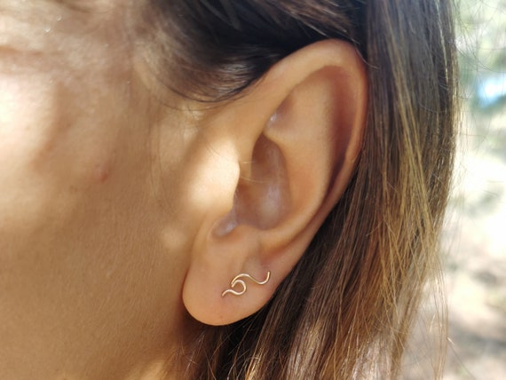 Stud earrings with wave, maritime jewelry, handmade silver stud earrings in wave shape for stylish sea lovers