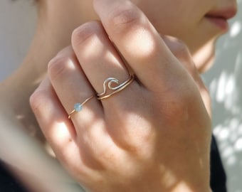 handmade ring set, kyanite and wave ring, delicate jewelry mix of gold filled and sterling silver, fine rings