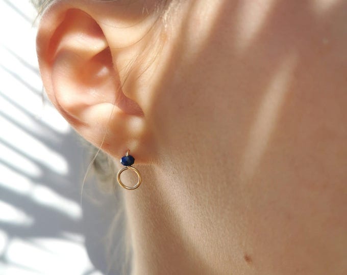 Lapis lazuli circle stud earrings, minimalist gold-filled earrings with lapis